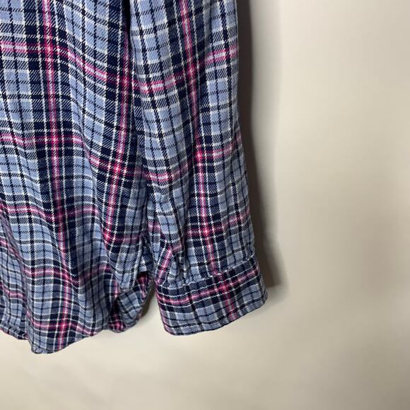 Gap Blue Pink Popover Flannel Shirt Top Sz Medium - Picture 4 of 6